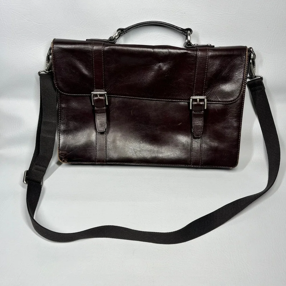 Fossil Mens Dark Brown Leather Messenger Bag Briefcase Laptop Satchel MBG9044